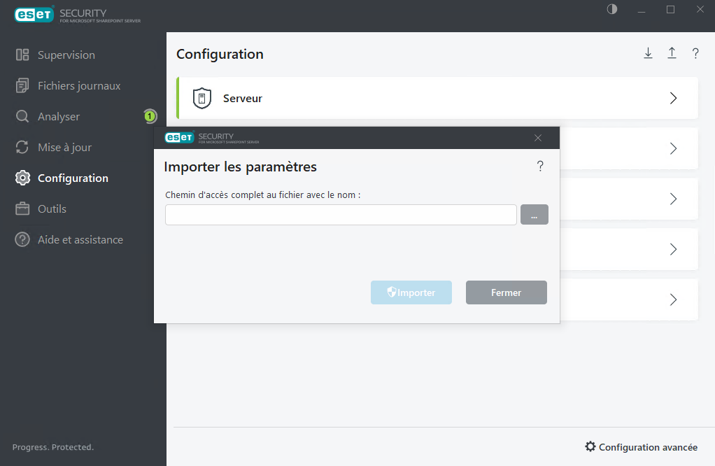 ESET Security for Microsoft SharePoint Importer et exporter les paramètres ESET Security for Microsoft SharePoint Importer et exporter les paramètres