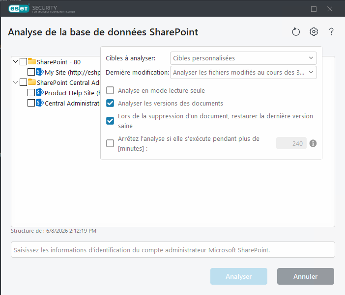 Cibles à analyser de base de données SharePoint