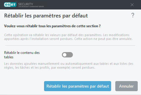 Rétablir la section par défaut Rétablir la section par défaut