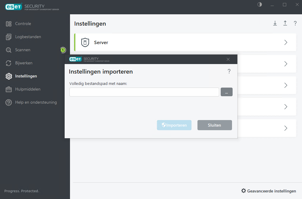 ESET Security for Microsoft SharePoint Instellingen importeren en exporteren