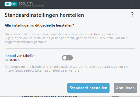 Standaardsectie herstellen
