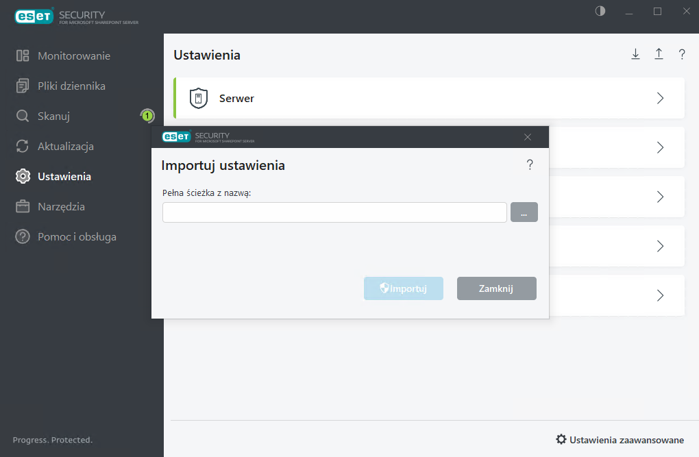 ESET Security for Microsoft SharePoint Import i eksport ustawień