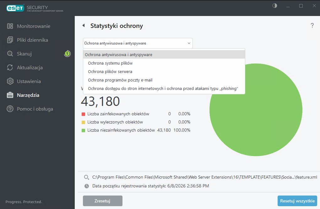 ESET Security for Microsoft SharePoint Statystyki ochrony ESET Security for Microsoft SharePoint Statystyki ochrony