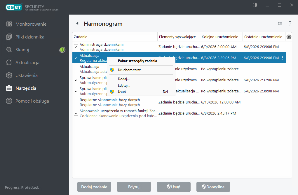 ESET Security for Microsoft SharePoint Harmonogram