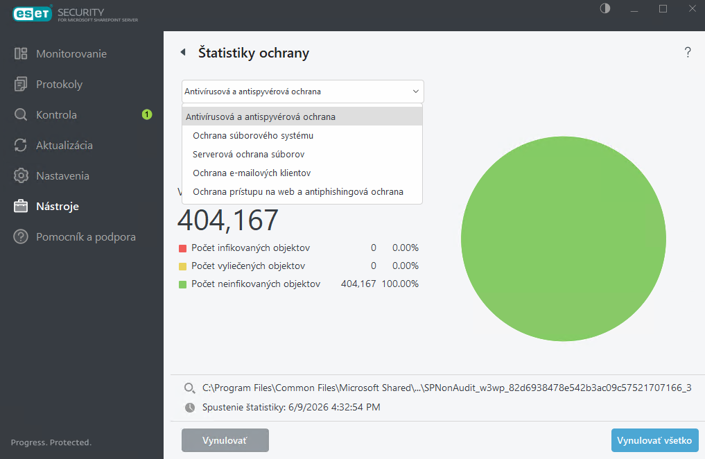 Štatistiky ochrany v ESET Security for Microsoft SharePoint