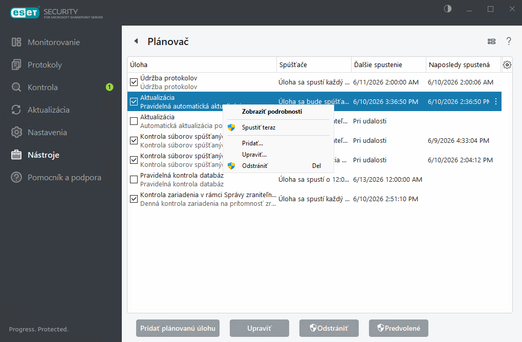 Plánovač v ESET Security for Microsoft SharePoint