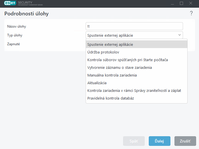 Plánovač – pridanie novej úlohy