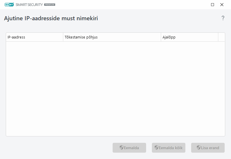 Ajutiste IP-aadresside must nimekiri