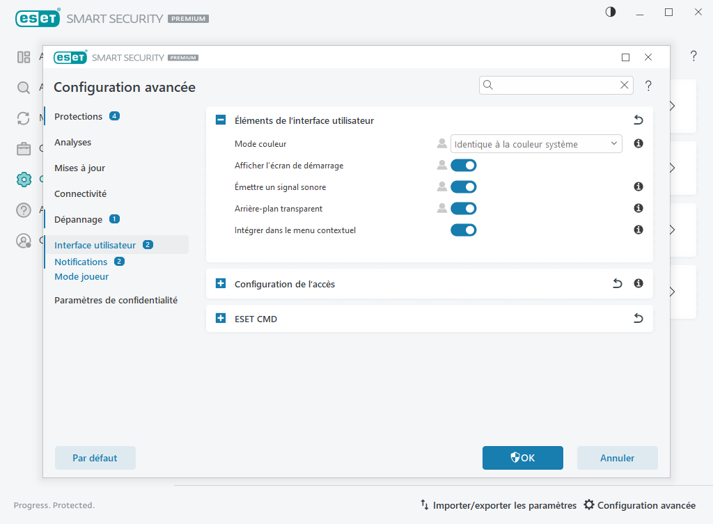 Éléments de l'interface utilisateur