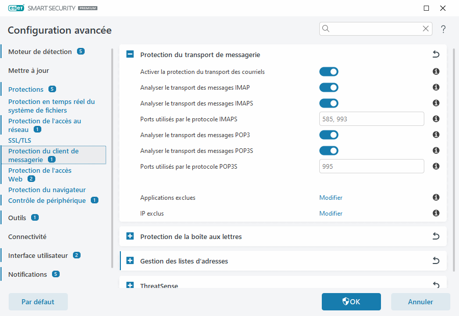 Protection du transport de messagerie