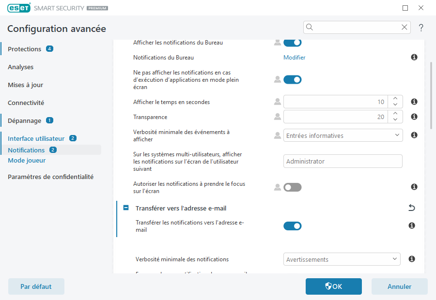 Transférer les notifications