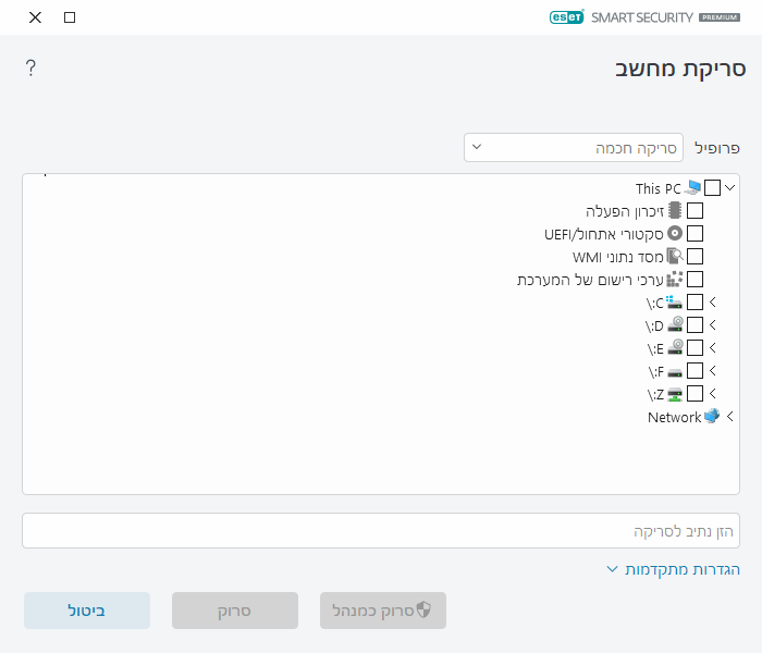 סריקה מותאמת אישית סריקה מותאמת אישית