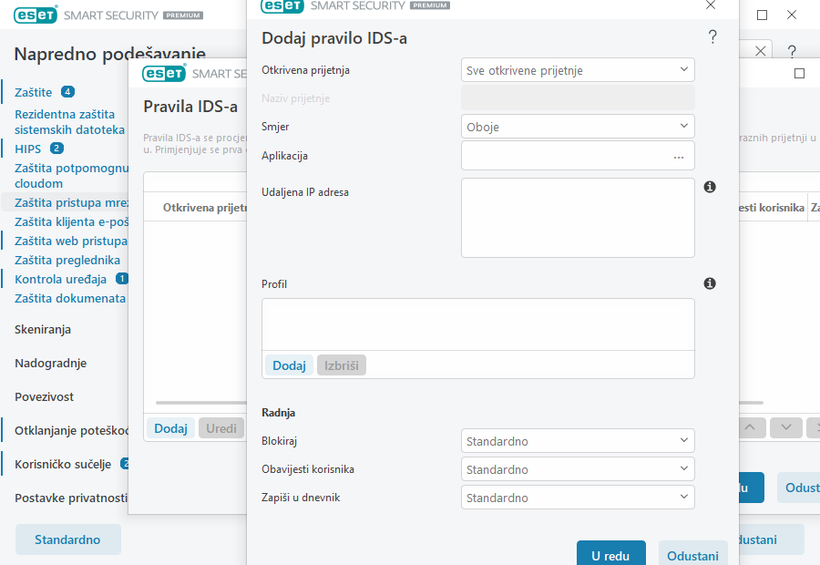 Dodaj pravilo IDS-a