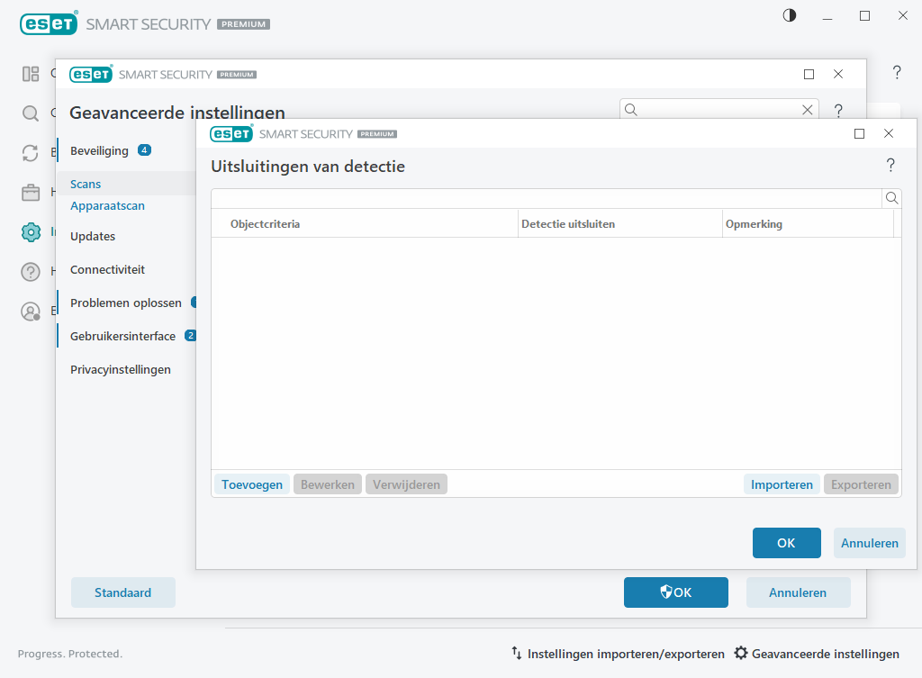 Uitsluitingen van detectie Uitsluitingen van detectie