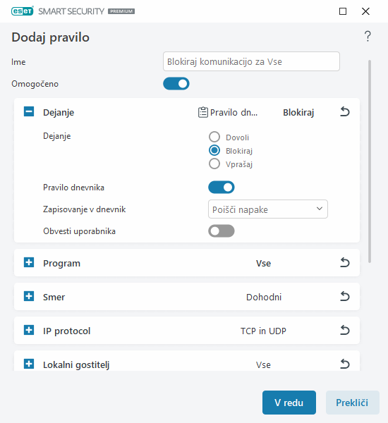 Dodaj pravilo