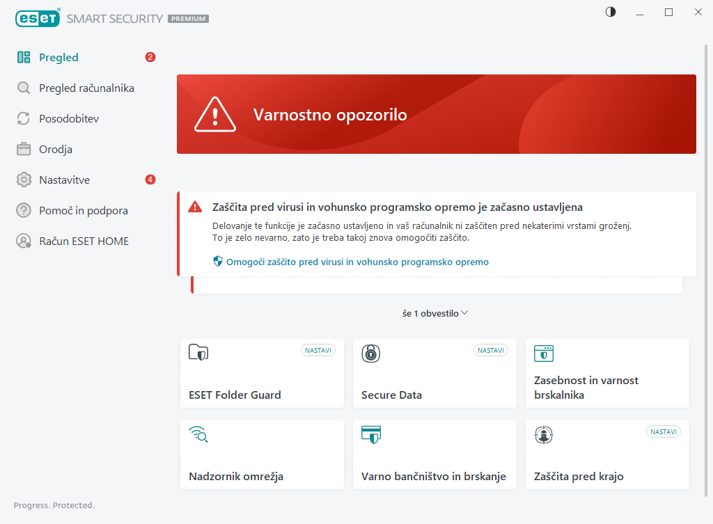 Opozorilo na kritično težavo Opozorilo na kritično težavo