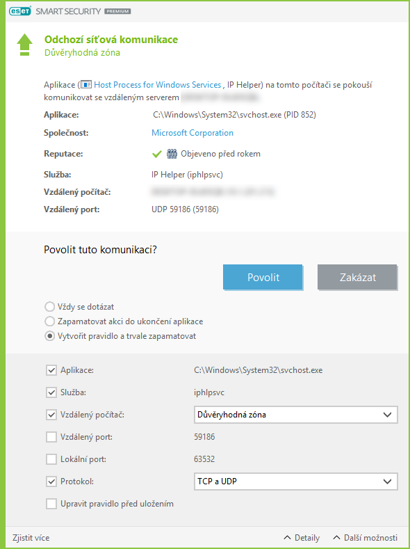 Odchozí síťová komunikace Odchozí síťová komunikace