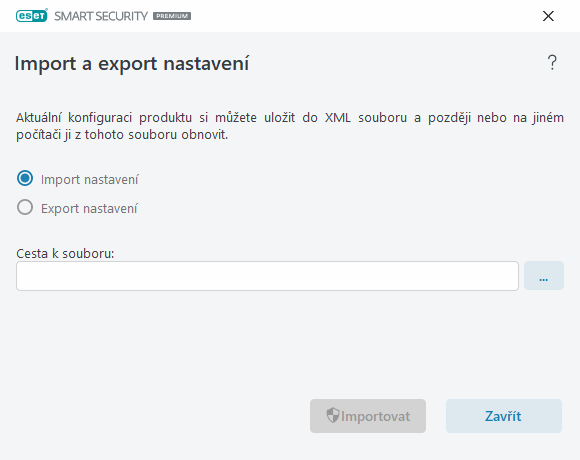 Import a export nastavení Import a export nastavení
