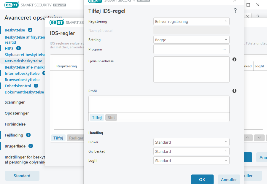 Tilføj IDS-regel Tilføj IDS-regel