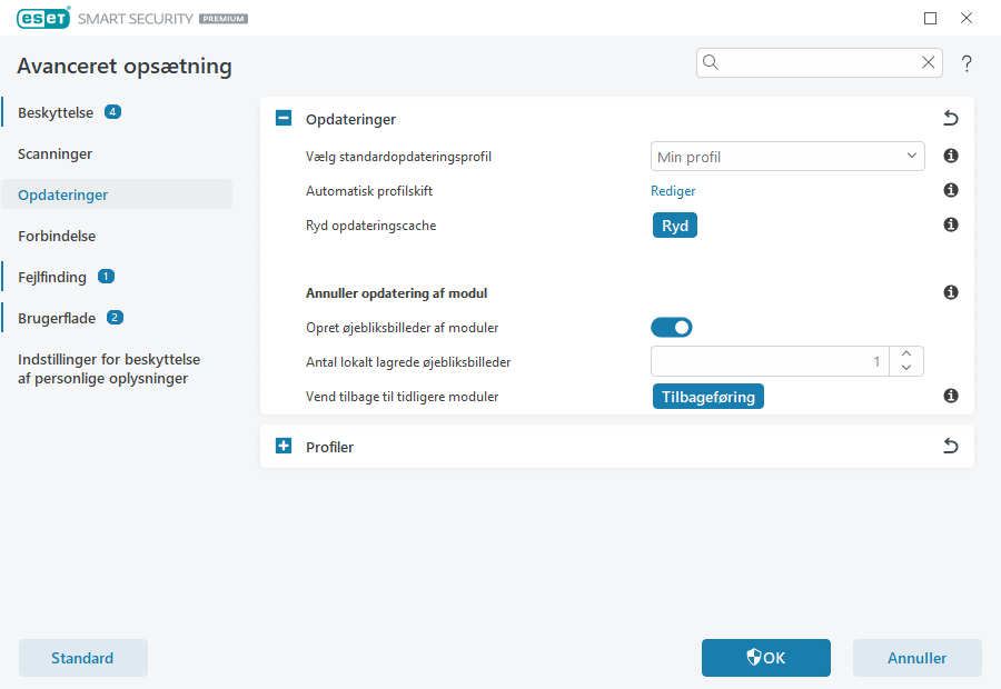 Annuller opdatering af modul