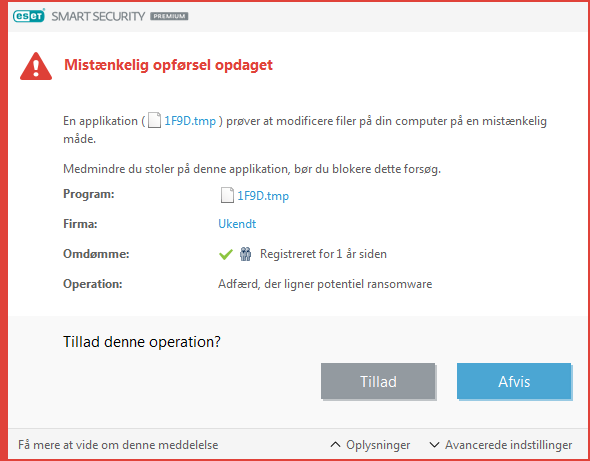 Der er registreret adfærd, der ligner potentiel ransomware Der er registreret adfærd, der ligner potentiel ransomware