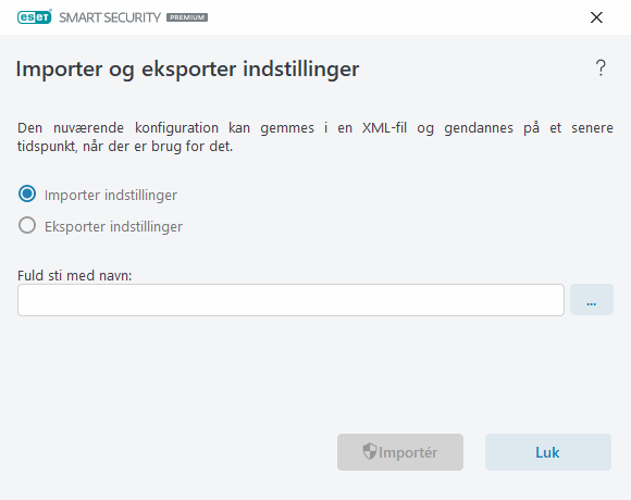 Importer og eksporter indstillinger
