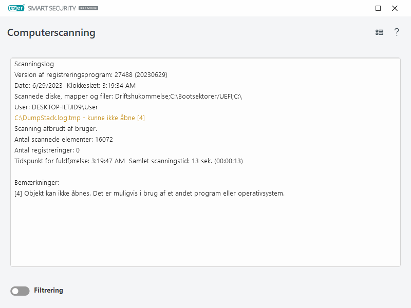 Computerens scanningslog Computerens scanningslog