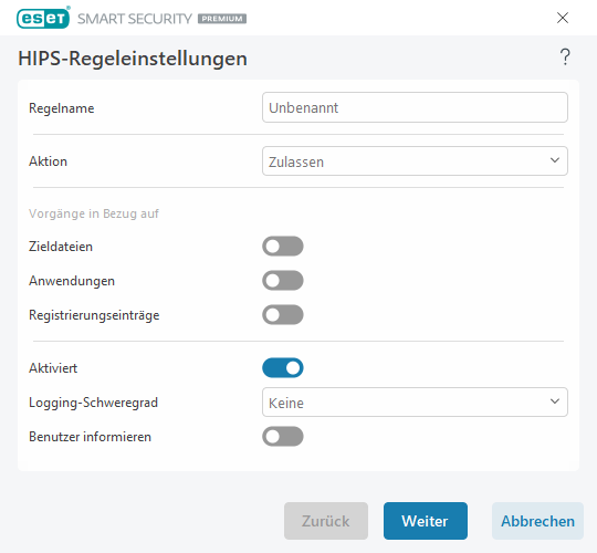 HIPS-Regeleinstellungen