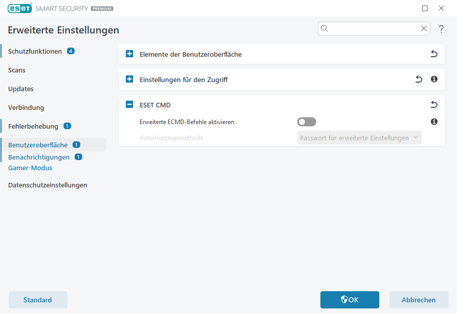 Einstellungen für den Zugriff Einstellungen für den Zugriff