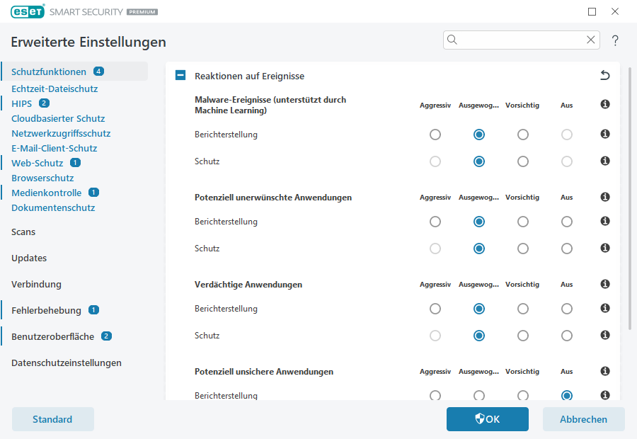 Erweiterte Einstellungen Erweiterte Einstellungen