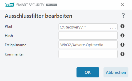 Ausschlussfilter bearbeiten
