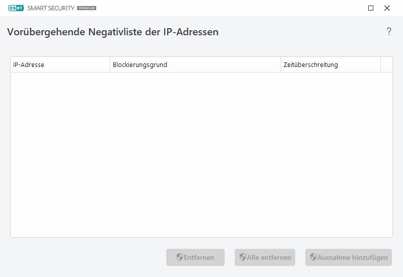 Vorübergehende Negativliste der IP-Adressen