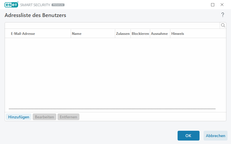 Adressliste des Benutzers