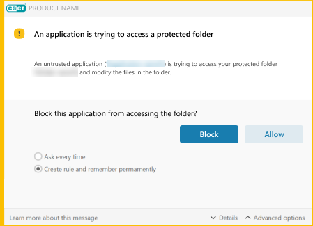 An application is trying to access a protected folder