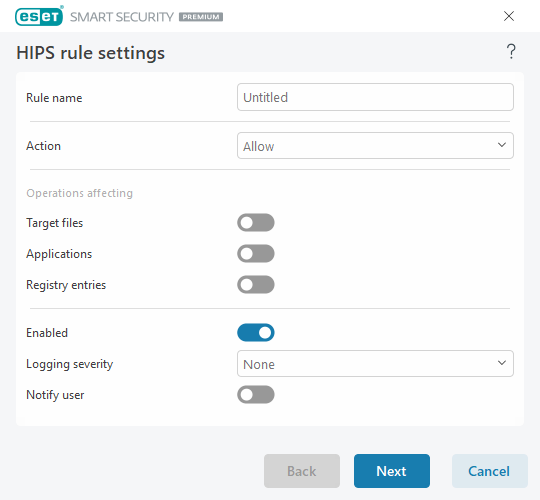 HIPS rule settings HIPS rule settings