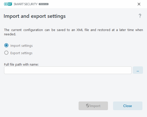 Import and export settings