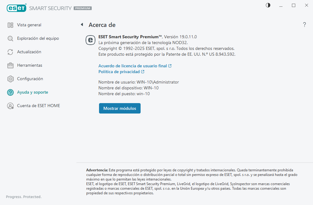 Detalles sobre la versión instalada Detalles sobre la versión instalada