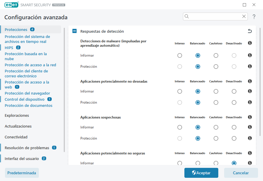 Respuestas de detección