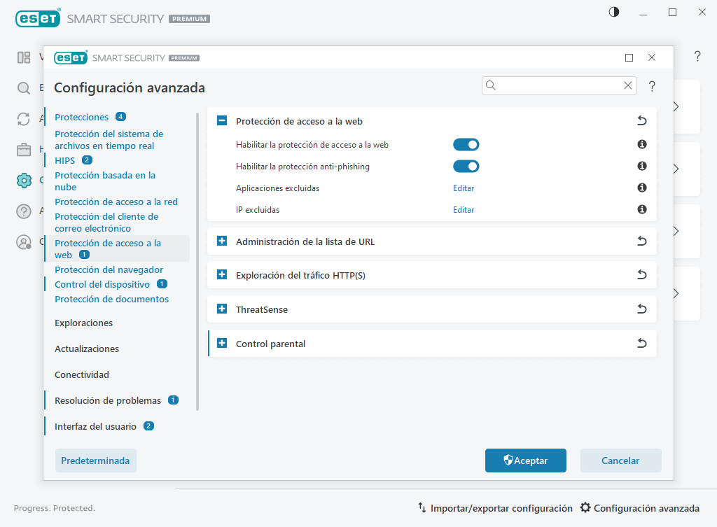 Protección del acceso a la Web Protección del acceso a la Web