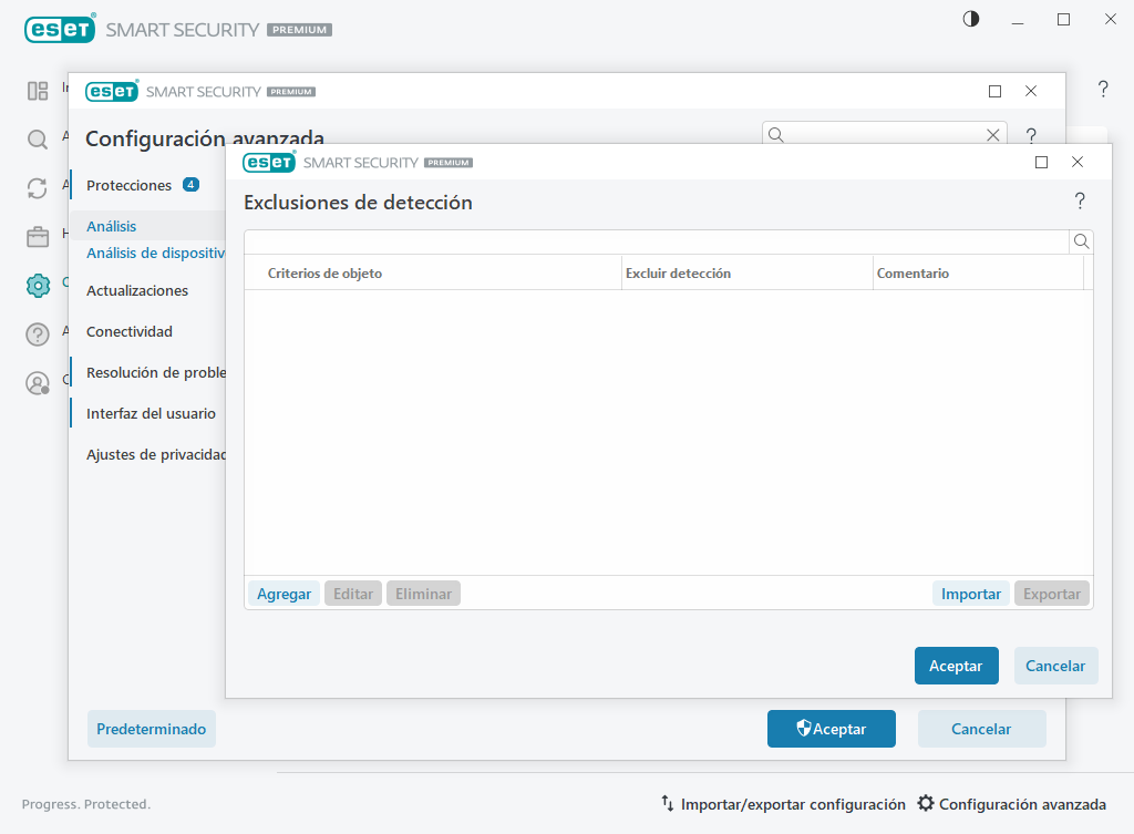 Exclusiones de detección Exclusiones de detección