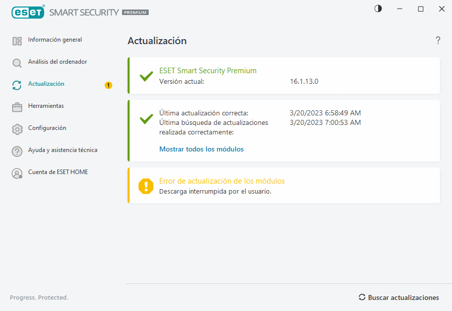 Error de actualización de los módulos Error de actualización de los módulos