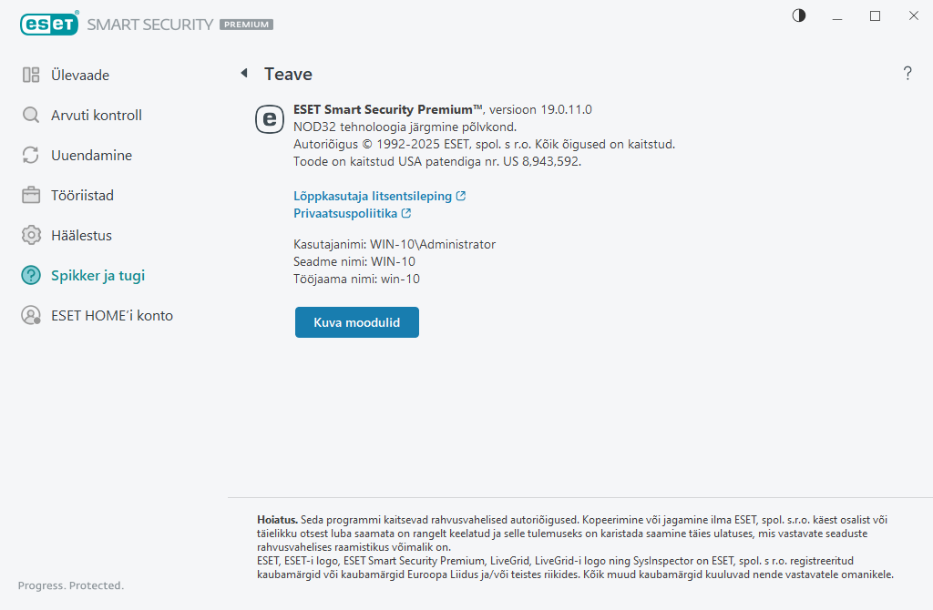 Üksikasjad installitud versiooni kohta