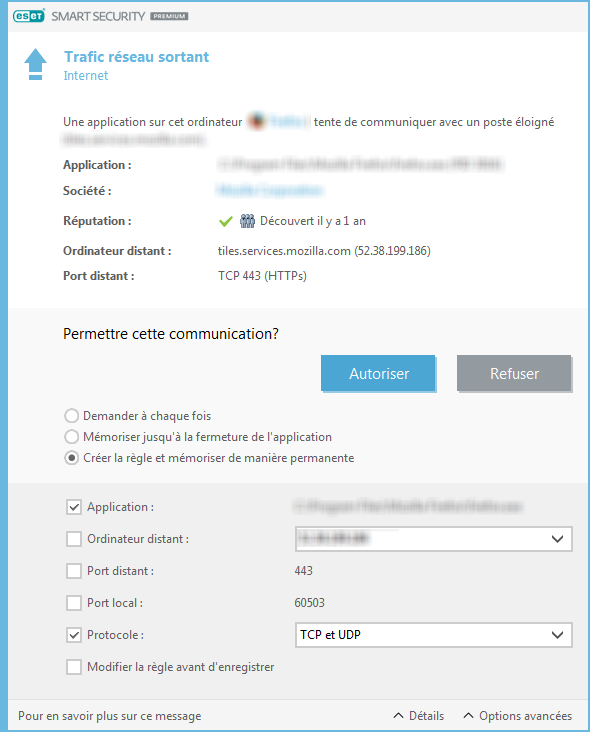 Trafic réseau sortant Trafic réseau sortant