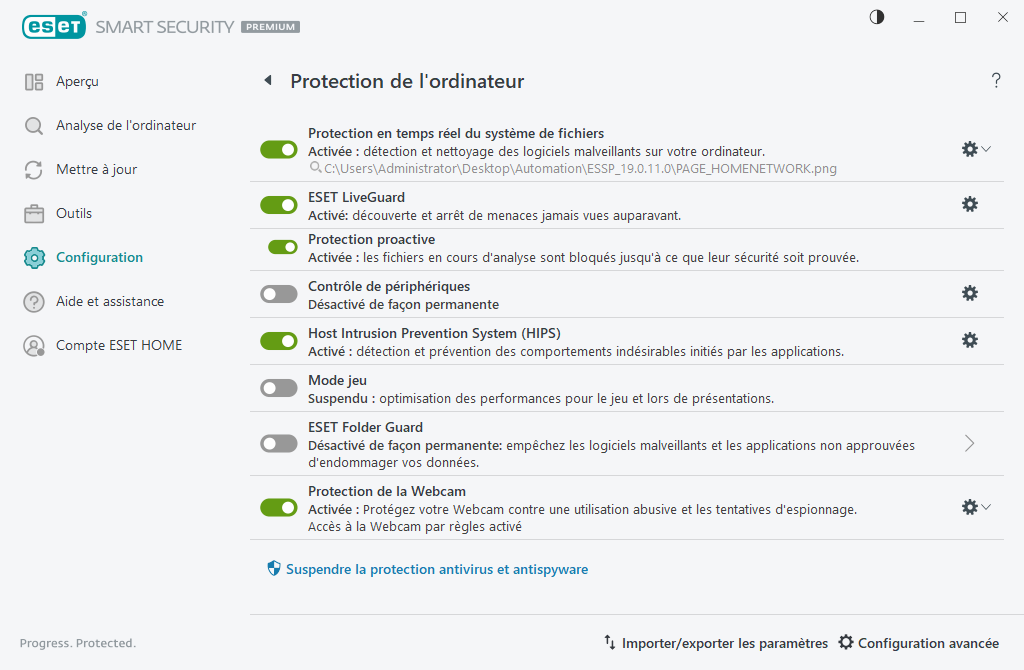 Protection de l'ordinateur