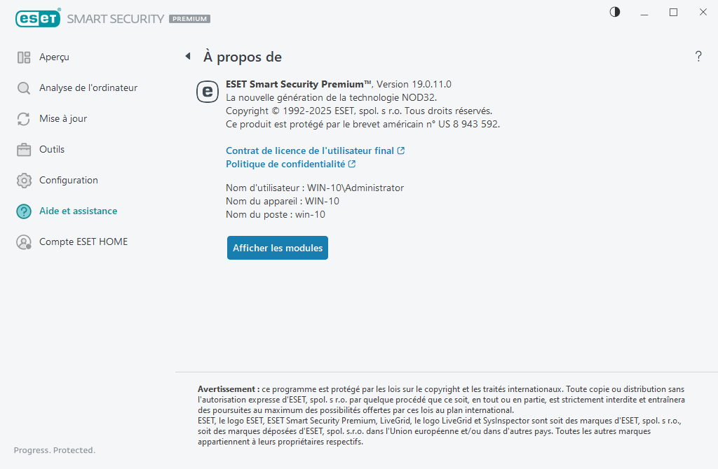 Informations détaillées sur la version installée Informations détaillées sur la version installée