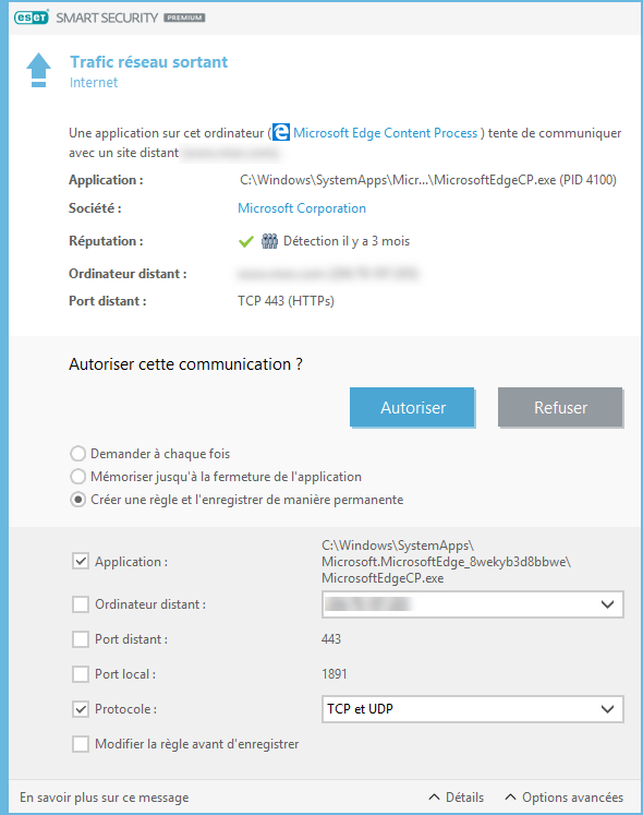 Trafic réseau sortant