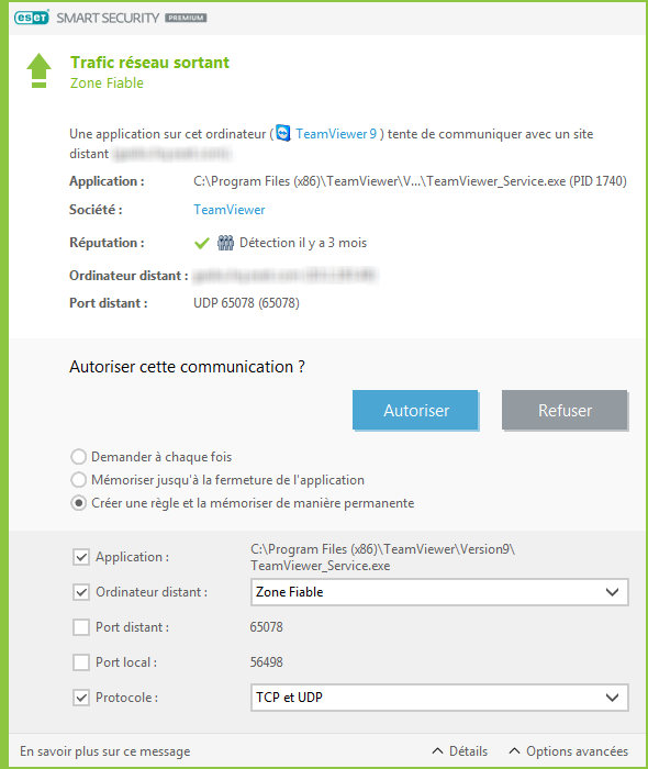 Trafic réseau sortant