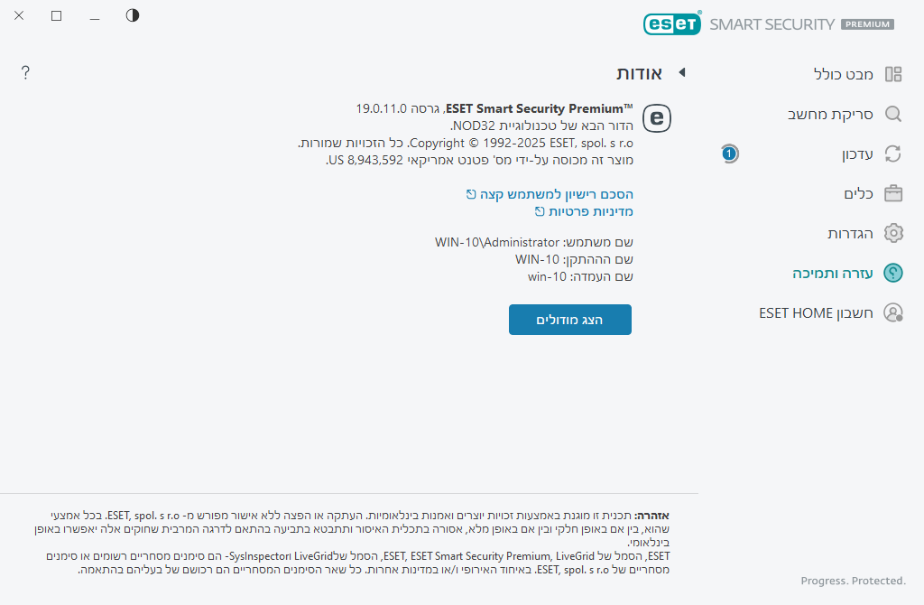 פרטים על הגרסה המותקנת פרטים על הגרסה המותקנת