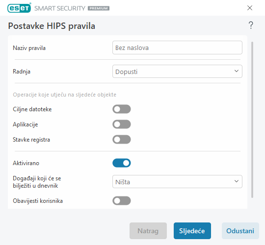 Postavke HIPS pravila Postavke HIPS pravila
