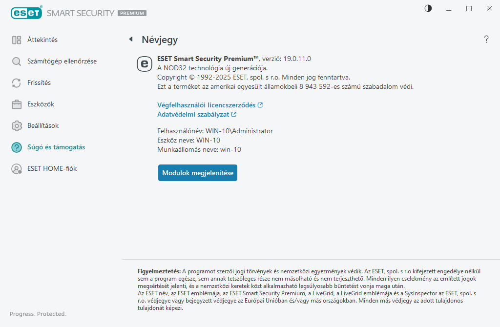 Részletek a telepített verzióról